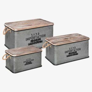 Set de 3 malles métal gris - CUBA