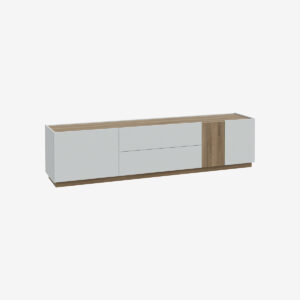 Meuble TV 2 portes 2 tiroirs socle bois - FINNIGAN