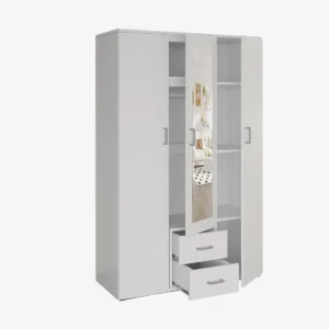 Armoire 3 portes avec miroir et 2 tiroirs L 120 cm – RISANI